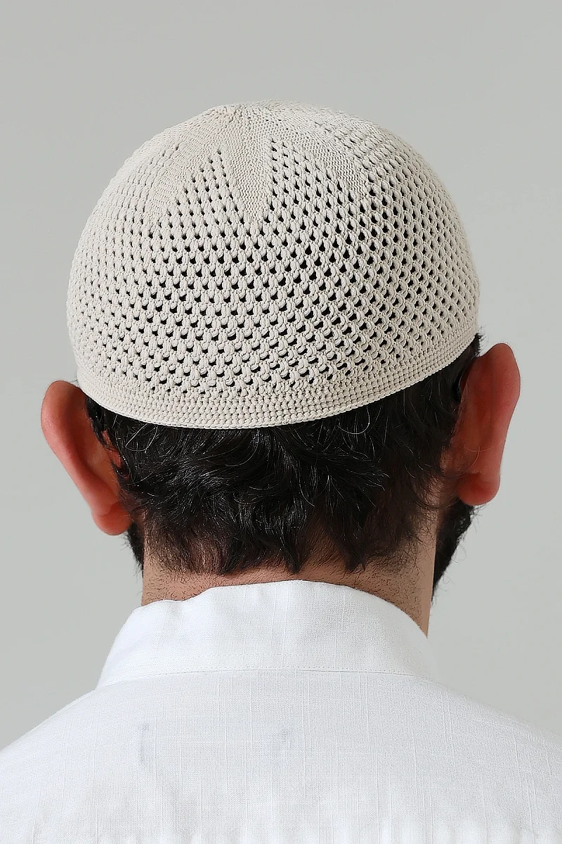 Örme Esnek Orlon Namaz Takke - Krem - 7