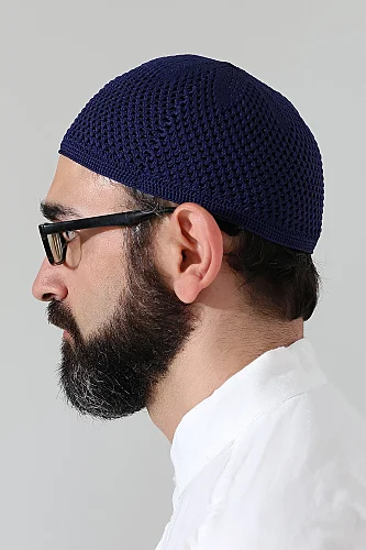 Örme Esnek Orlon Namaz Takke - Lacivert - 4
