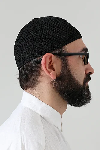 Örme Esnek Orlon Namaz Takke - Siyah - 4