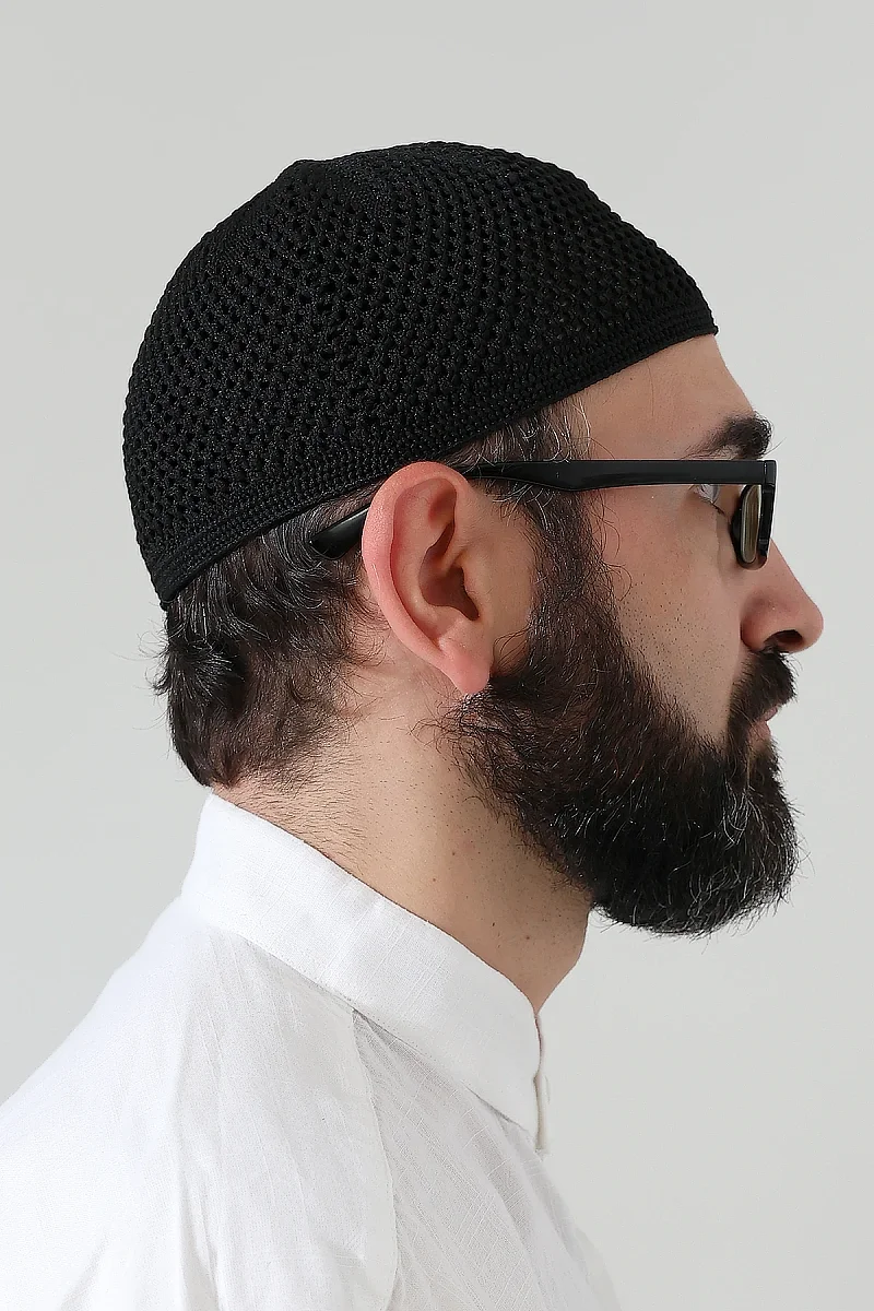 Örme Esnek Orlon Namaz Takke - Siyah - 4