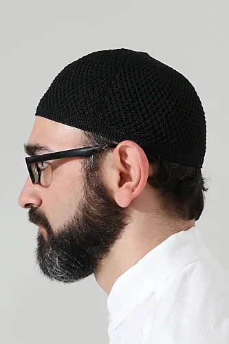 Örme Esnek Orlon Namaz Takke - Siyah - 5
