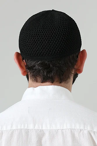 Örme Esnek Orlon Namaz Takke - Siyah - 7