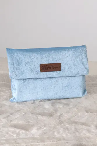 Orta Boy Kuranı Kerim Kadife Taşıma Çantası Mavi - 1