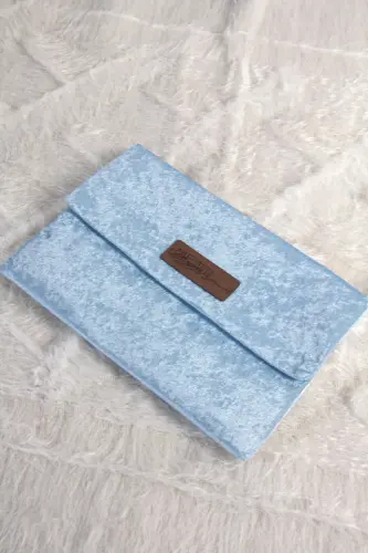 Orta Boy Kuranı Kerim Kadife Taşıma Çantası Mavi - 2