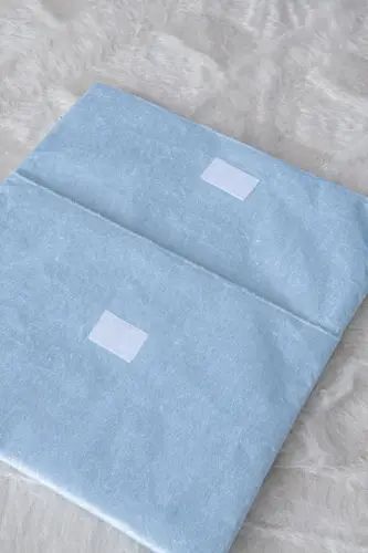 Orta Boy Kuranı Kerim Kadife Taşıma Çantası Mavi - 3