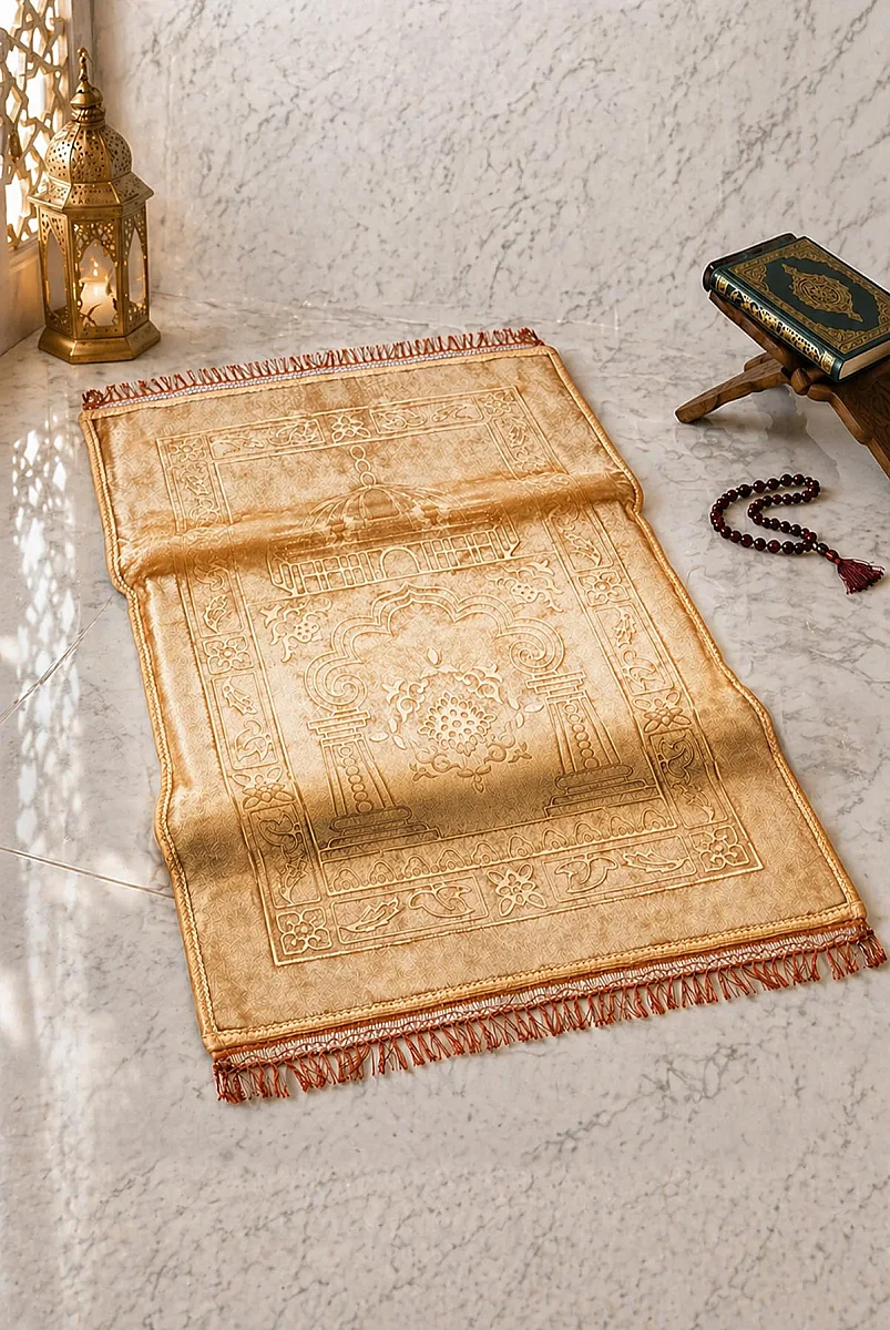 Ortopedik Minderli Seccade Kaymaz Tabanlı Yumuşak Dokulu Rahat Secde Seccadesi - Gold - 4