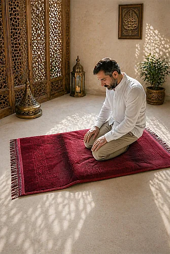 Ortopedik Minderli Seccade Kaymaz Tabanlı Yumuşak Dokulu Rahat Secde Seccadesi - Kırmızı - ihvanonline (1)