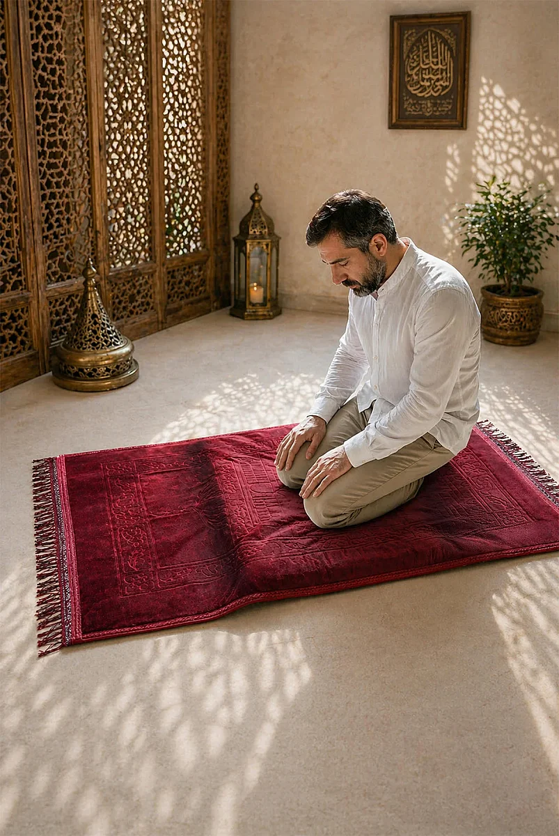 Ortopedik Minderli Seccade Kaymaz Tabanlı Yumuşak Dokulu Rahat Secde Seccadesi - Kırmızı - 2