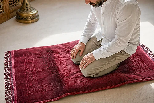 Ortopedik Minderli Seccade Kaymaz Tabanlı Yumuşak Dokulu Rahat Secde Seccadesi - Kırmızı - 5