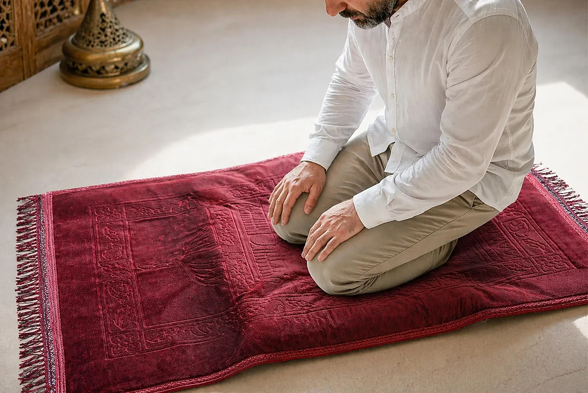 Ortopedik Minderli Seccade Kaymaz Tabanlı Yumuşak Dokulu Rahat Secde Seccadesi - Kırmızı - 5