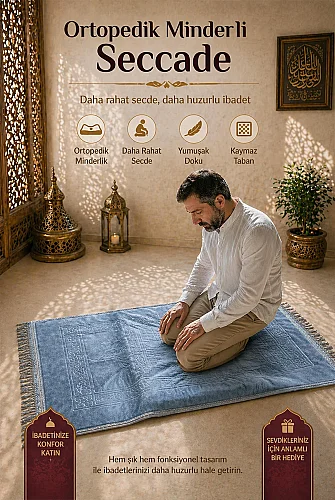 Ortopedik Minderli Seccade Kaymaz Tabanlı Yumuşak Dokulu Rahat Secde Seccadesi - Mavi - 1