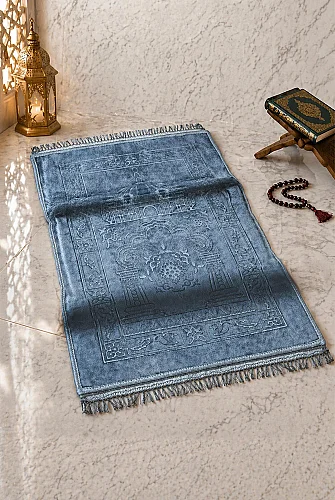 Ortopedik Minderli Seccade Kaymaz Tabanlı Yumuşak Dokulu Rahat Secde Seccadesi - Mavi - ihvanonline (1)