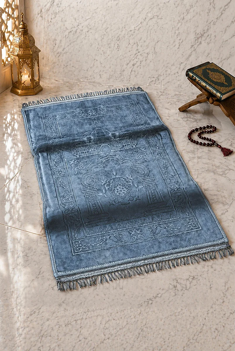 Ortopedik Minderli Seccade Kaymaz Tabanlı Yumuşak Dokulu Rahat Secde Seccadesi - Mavi - 2