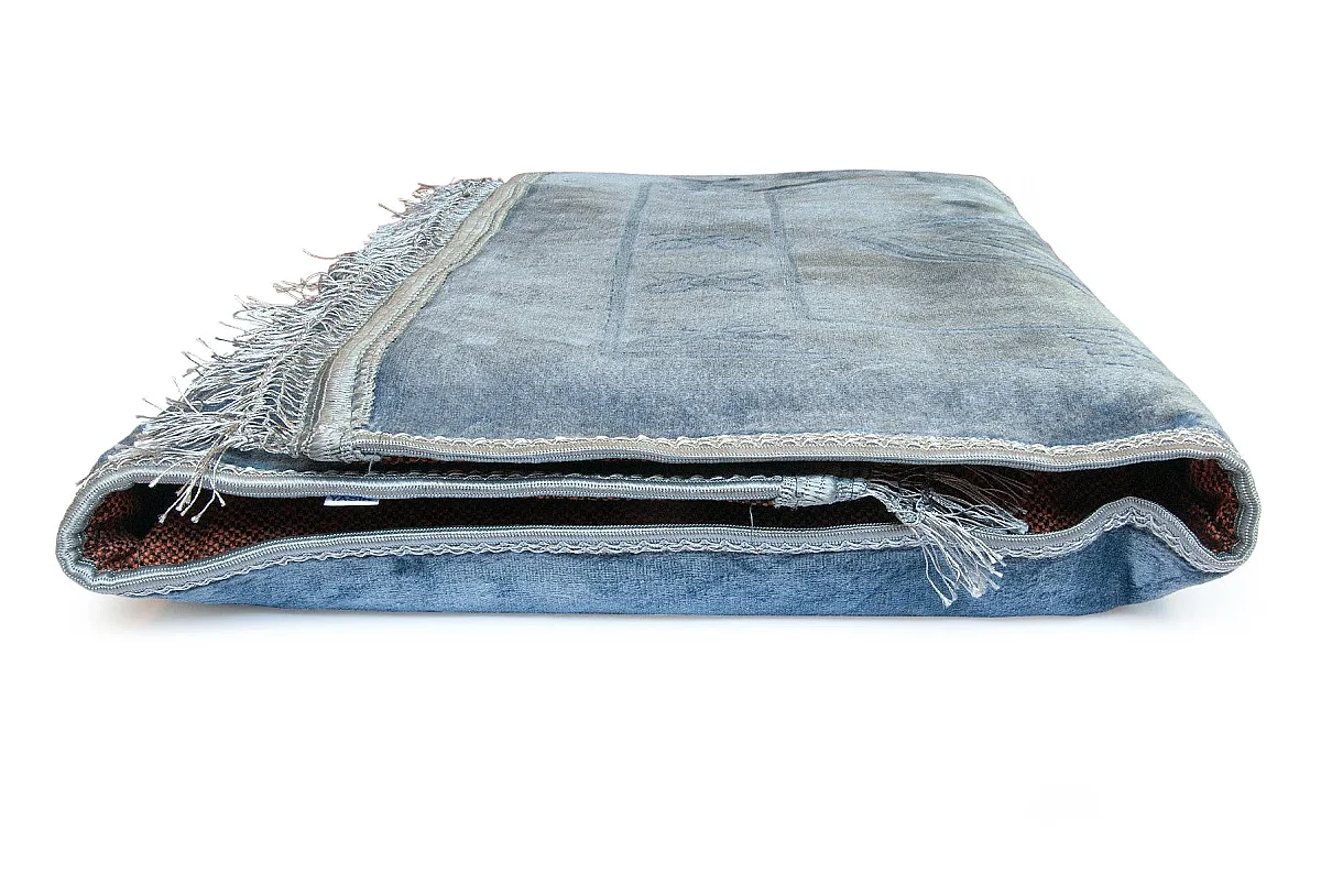 Ortopedik Minderli Seccade Kaymaz Tabanlı Yumuşak Dokulu Rahat Secde Seccadesi - Mavi - 6