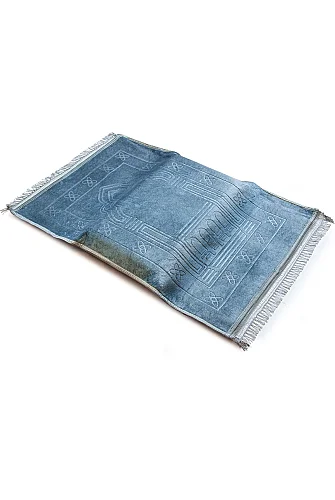 Ortopedik Minderli Seccade Kaymaz Tabanlı Yumuşak Dokulu Rahat Secde Seccadesi - Mavi - 8