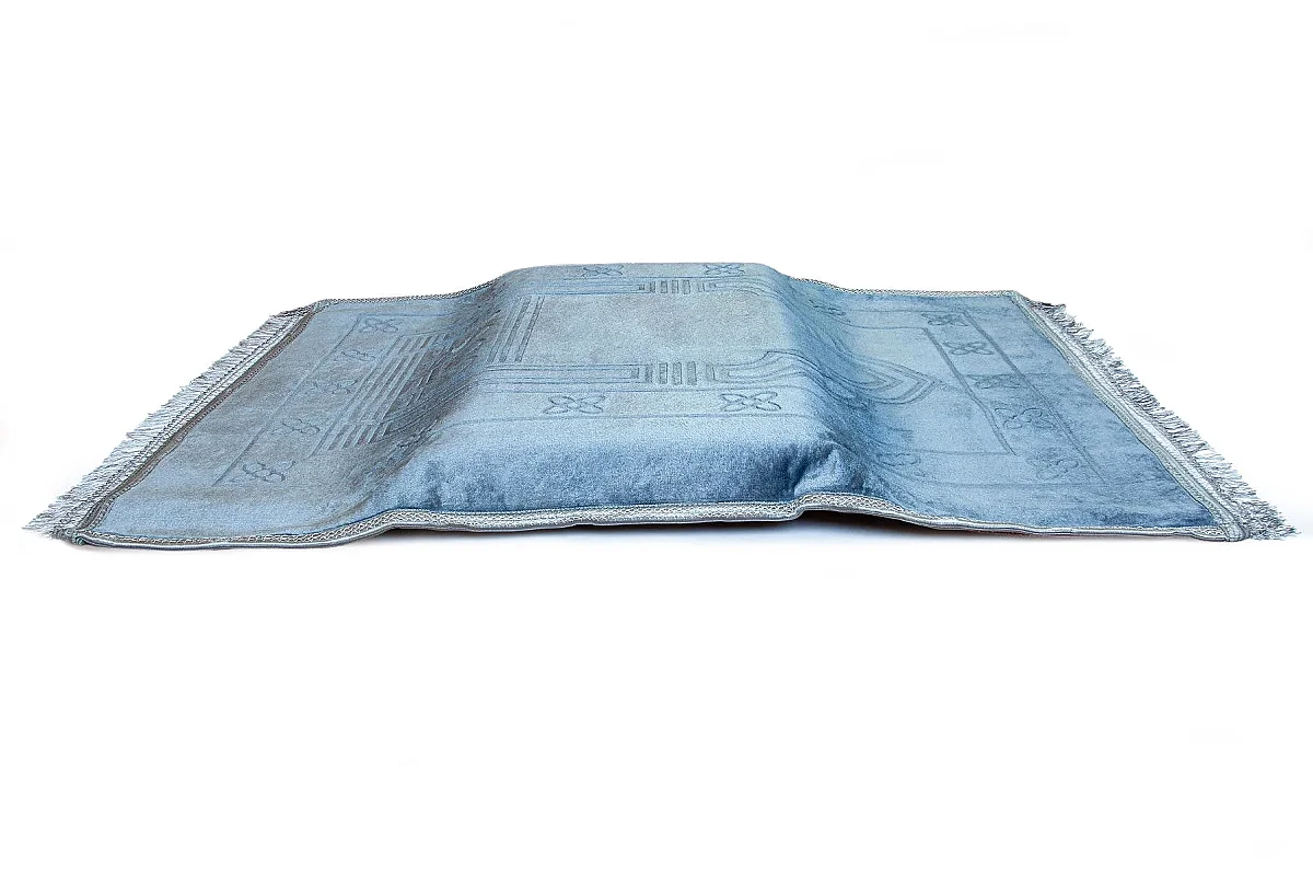 Ortopedik Minderli Seccade Kaymaz Tabanlı Yumuşak Dokulu Rahat Secde Seccadesi - Mavi - 9