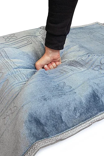 Ortopedik Minderli Seccade Kaymaz Tabanlı Yumuşak Dokulu Rahat Secde Seccadesi - Mavi - 11