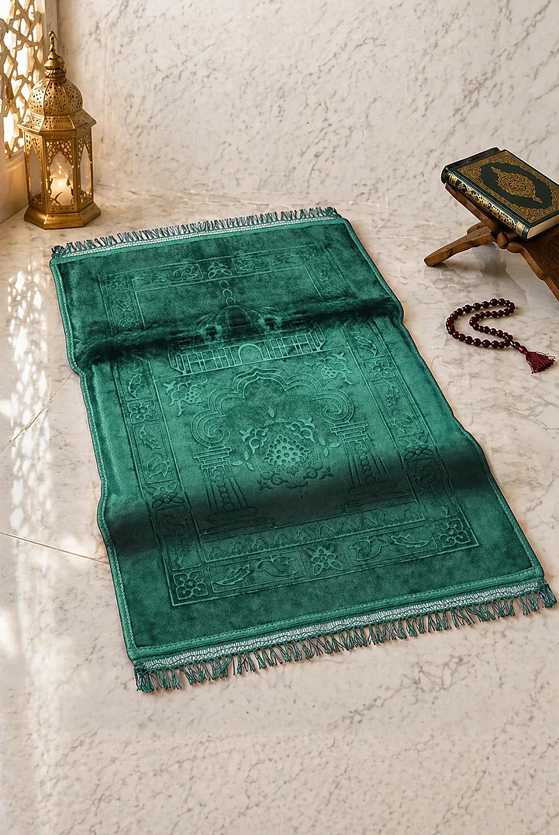 Ortopedik Minderli Seccade Kaymaz Tabanlı Yumuşak Dokulu Rahat Secde Seccadesi - Yeşil - 2