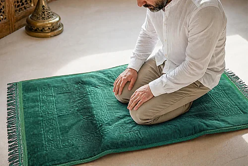Ortopedik Minderli Seccade Kaymaz Tabanlı Yumuşak Dokulu Rahat Secde Seccadesi - Yeşil - 3