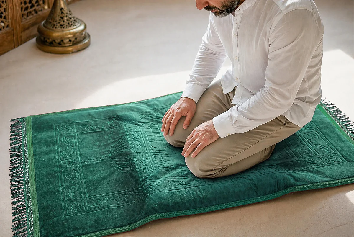 Ortopedik Minderli Seccade Kaymaz Tabanlı Yumuşak Dokulu Rahat Secde Seccadesi - Yeşil - 3