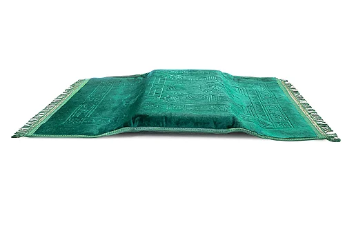Ortopedik Minderli Seccade Kaymaz Tabanlı Yumuşak Dokulu Rahat Secde Seccadesi - Yeşil - 6