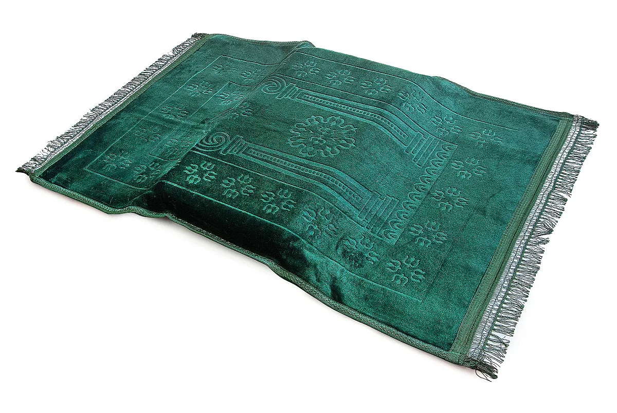 Ortopedik Minderli Seccade Kaymaz Tabanlı Yumuşak Dokulu Rahat Secde Seccadesi - Yeşil - 9