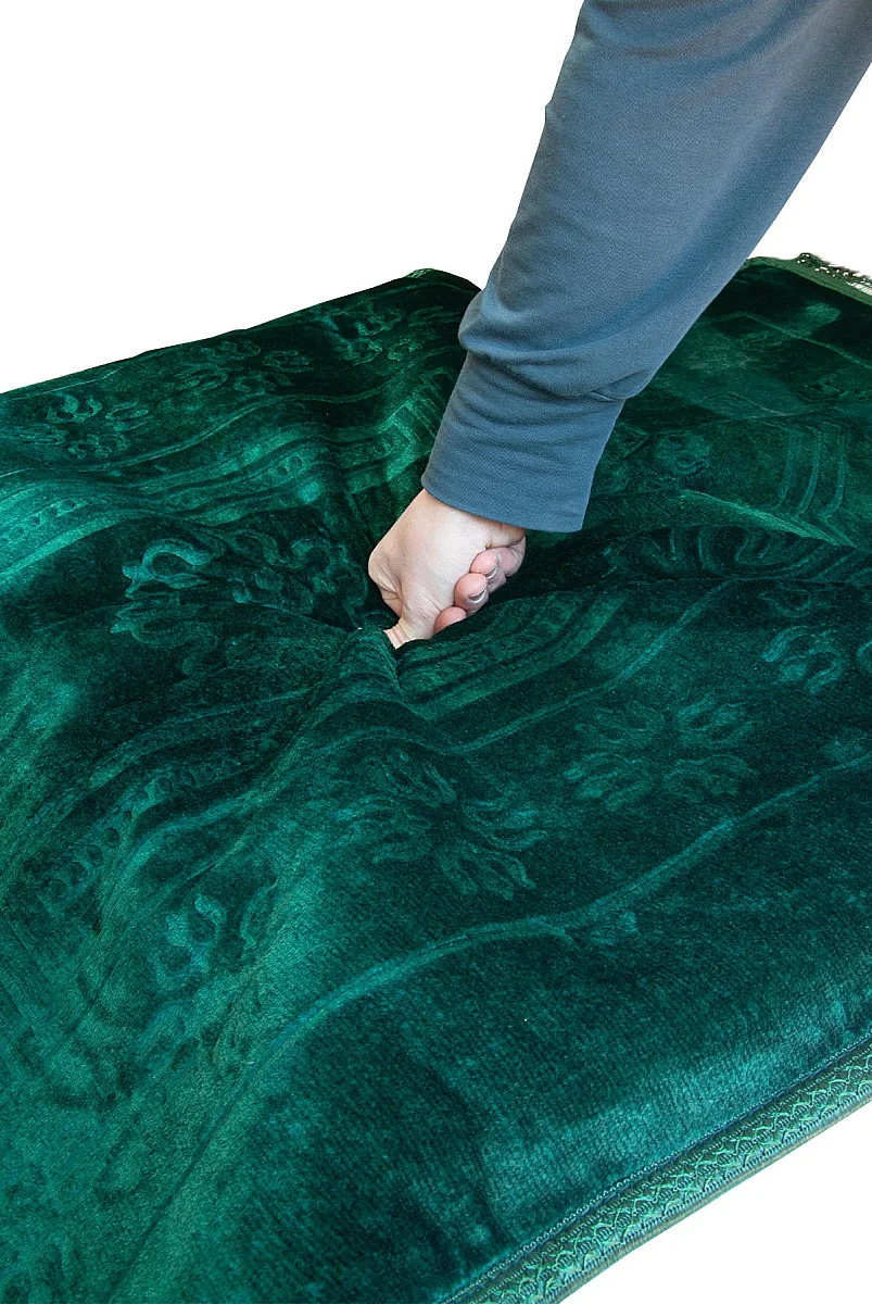 Ortopedik Minderli Seccade Kaymaz Tabanlı Yumuşak Dokulu Rahat Secde Seccadesi - Yeşil - 12