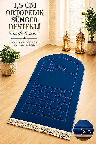 Ortopedik Süngerli Seccade Kalın Yumuşak Namaz Seccadesi, Diz ve Eklem Destekli Lüks Seccade Lacivert 
