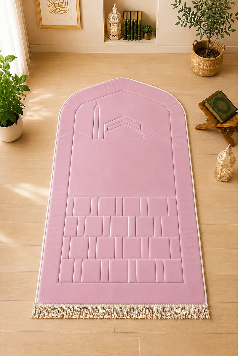 Ortopedik Süngerli Seccade Kalın Yumuşak Namaz Seccadesi, Diz ve Eklem Destekli Lüks Seccade Pembe - 3