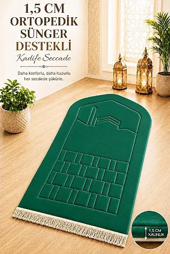 Ortopedik Süngerli Seccade Kalın Yumuşak Namaz Seccadesi, Diz ve Eklem Destekli Lüks Seccade Yeşil 