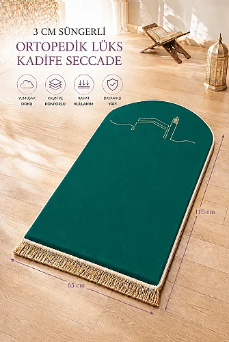 Ortopedik 3 Cm Süngerli Seccade Kalın Yumuşak Namazlık Diz Ağrıtmaz Kaydırmaz Taban Yeşil 