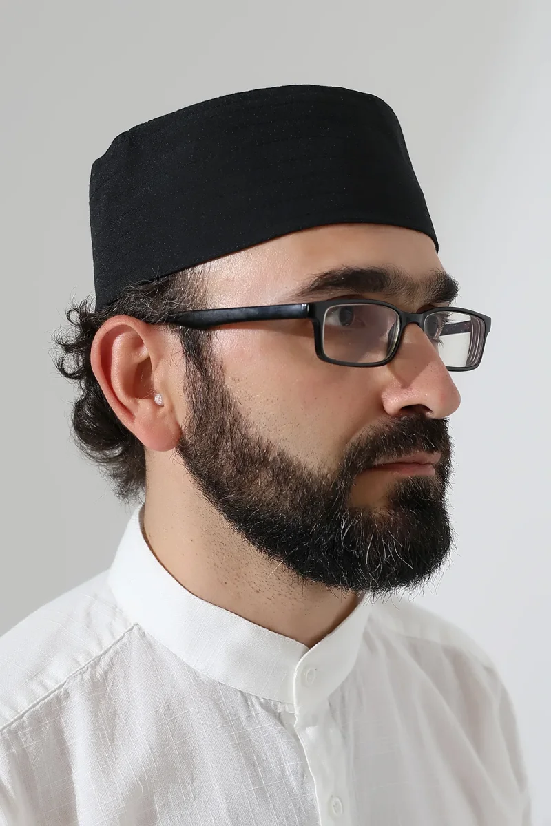 Osmanlı Arma Desenli Kalıp Kumaş Takke Siyah - 2