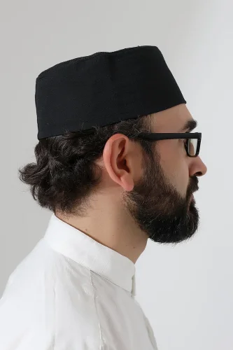 Osmanlı Arma Desenli Kalıp Kumaş Takke Siyah - 5