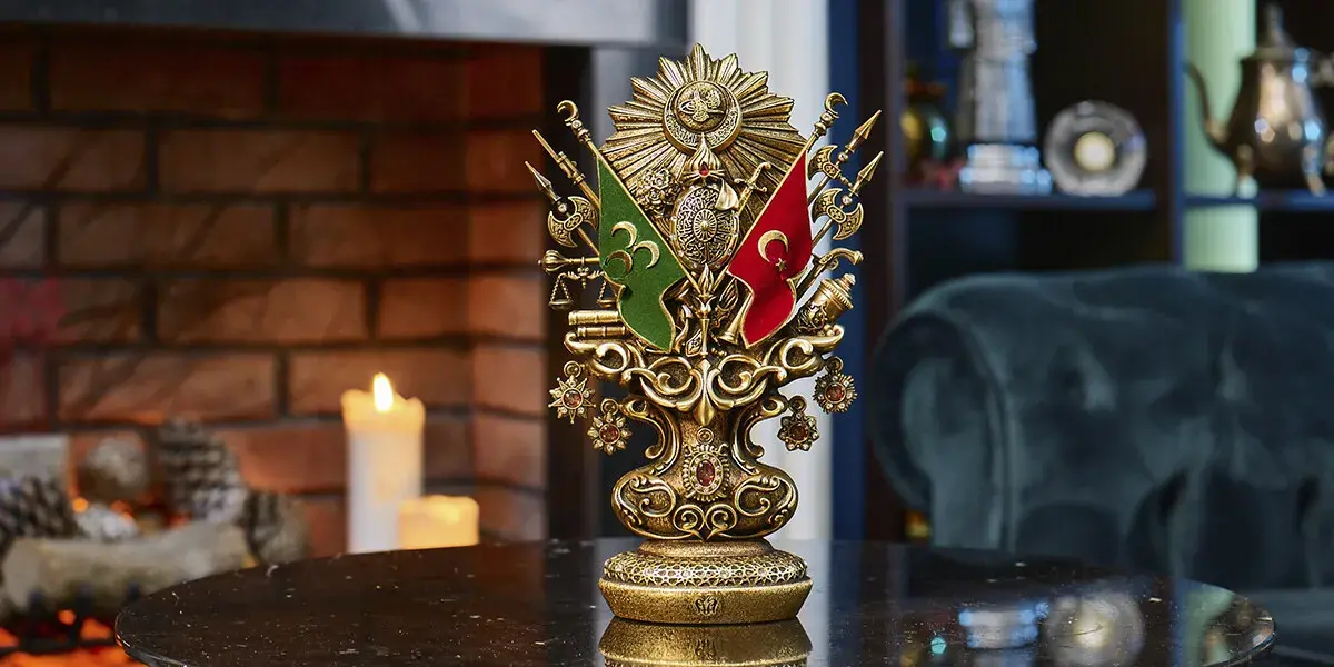 Osmanlı Boytu (Orta Boy) Osmanlı Devlet Arması Antik Sarı - 10