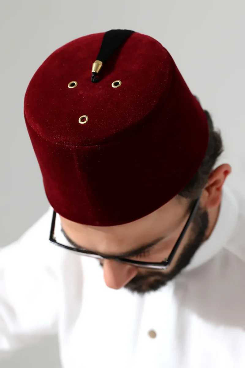 Osmanlı Püsküllü Kadife Fes - Okul Gösterisi Yöresel Kostüm Fesi - Bordo - 1