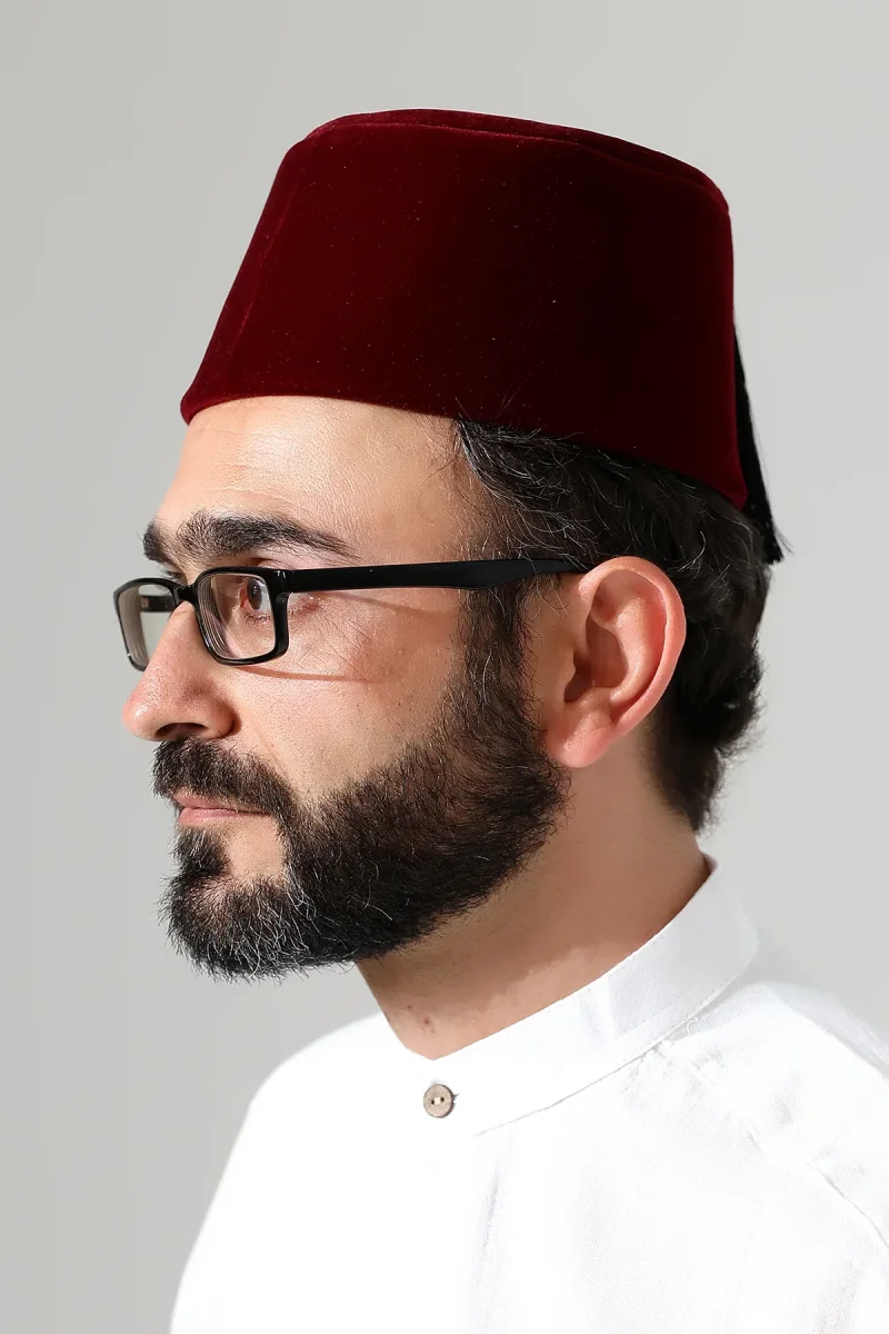 Osmanlı Püsküllü Kadife Fes - Okul Gösterisi Yöresel Kostüm Fesi - Bordo - 4