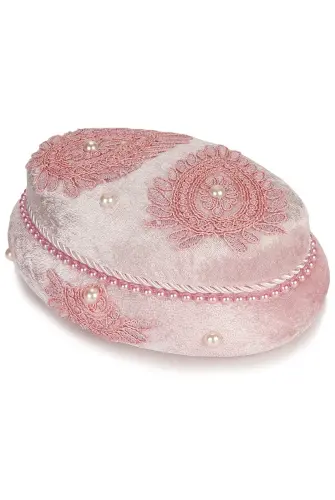 Oval Velvet Covered Rosary and Jewelry Box - 1