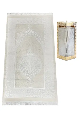Özel Hediyelik Kutulu Seccadeli Tesbihli Set Beyaz 