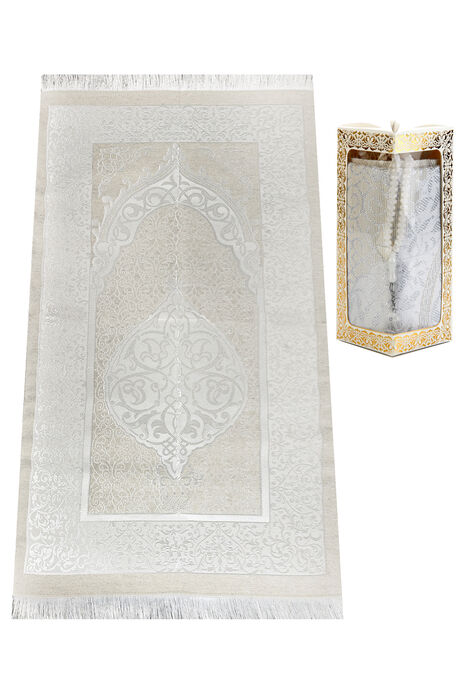Özel Hediyelik Kutulu Seccadeli Tesbihli Set Beyaz - 1