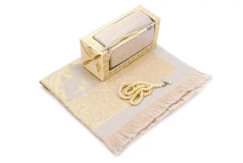 Özel Hediyelik Kutulu Seccadeli Tesbihli Set Krem - 3