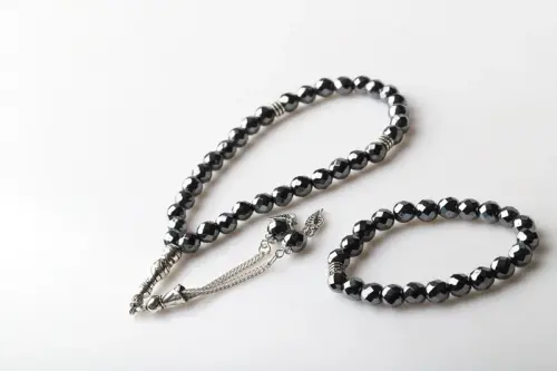Özel Kutulu Doğal Hematit Taşı Tesbih ve Bileklik Seti - ihvanonline (1)