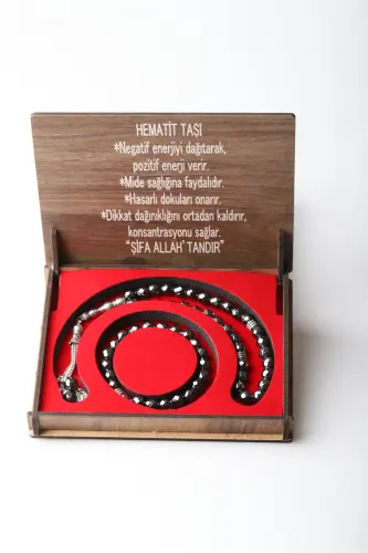 Özel Kutulu Doğal Hematit Taşı Tesbih ve Bileklik Seti - ihvanonline (1)