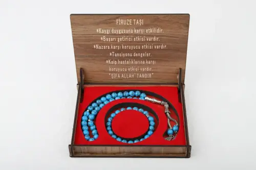 Özel Kutulu Mavi Doğal Firuze Taşı Tesbih ve Bileklik Seti - ihvanonline (1)