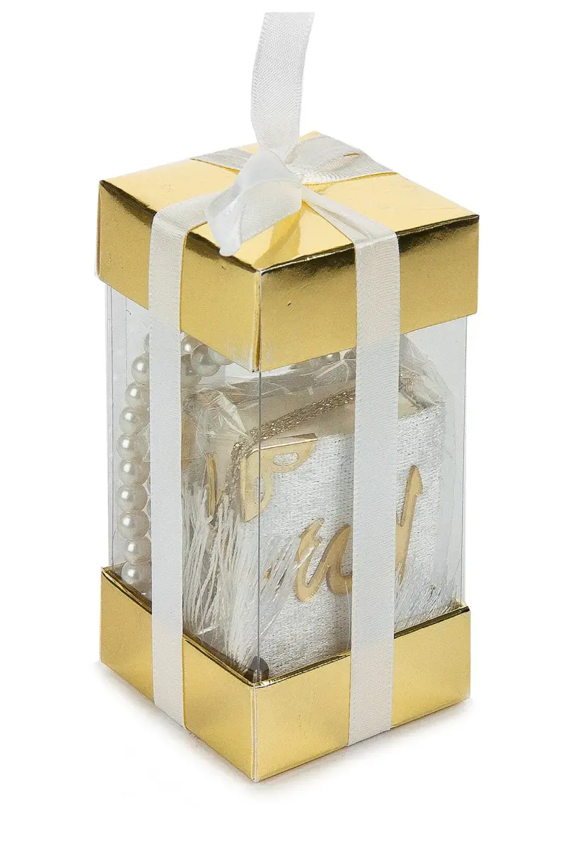 Özel Kutulu Mini Kadife Kaplı Kuran ve İnci Tesbih Seti Krem - 1