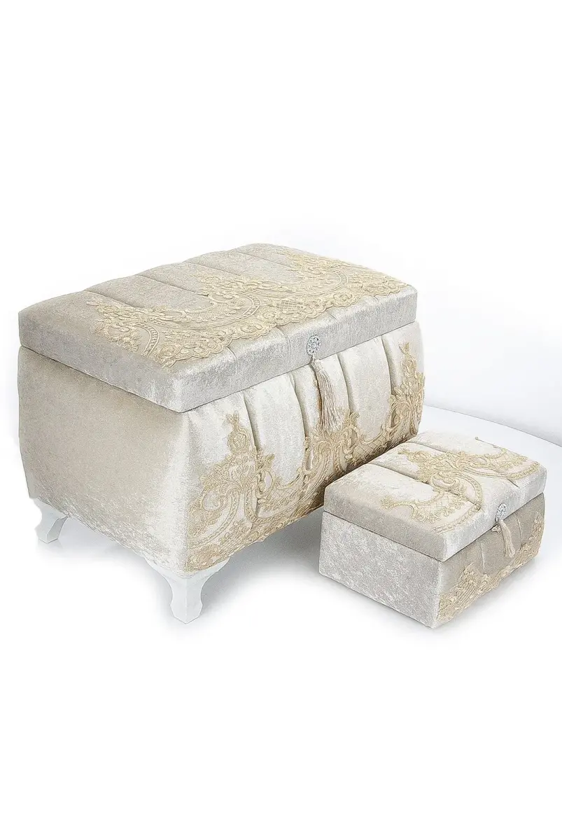 Özel Tasarım 2'li Kadife Çeyiz Sandık Seti - 14 - 1