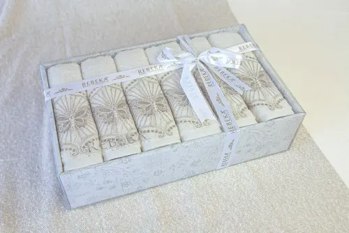 %100 Pamuklu, Hediyelik, Mevlüt ve Çeyizlik Lüks Kutulu Güpürlü 6'lı Havlu Seti - ihvanonline (1)