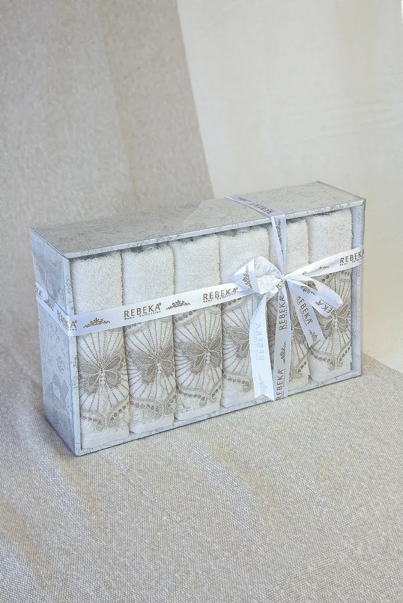 %100 Pamuklu, Hediyelik, Mevlüt ve Çeyizlik Lüks Kutulu Güpürlü 6'lı Havlu Seti - 3