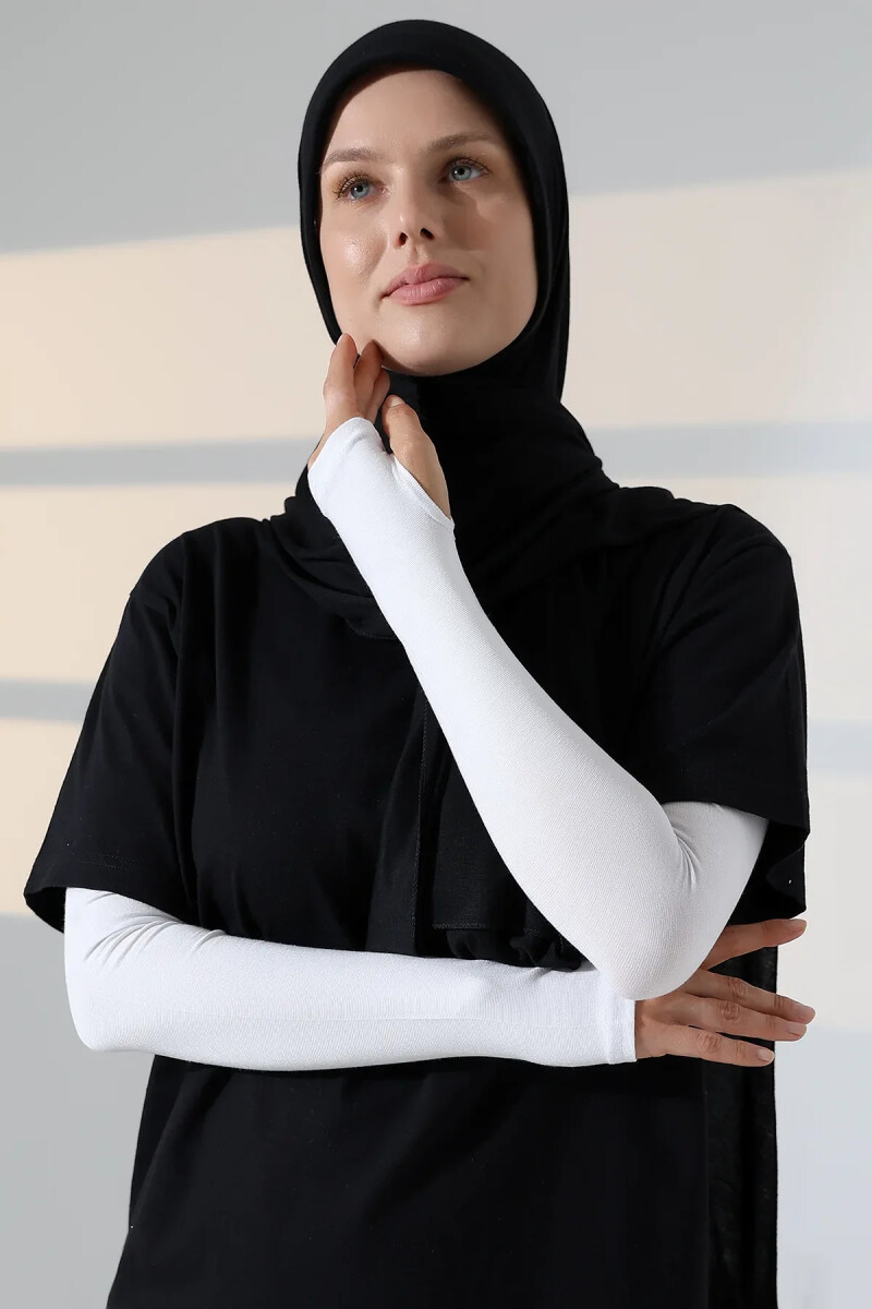 Parmak Geçmeli Kadın Penye Tesettür Kolluk - Beyaz - ihvanonline