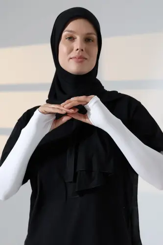 Parmak Geçmeli Kadın Penye Tesettür Kolluk - Beyaz - 2