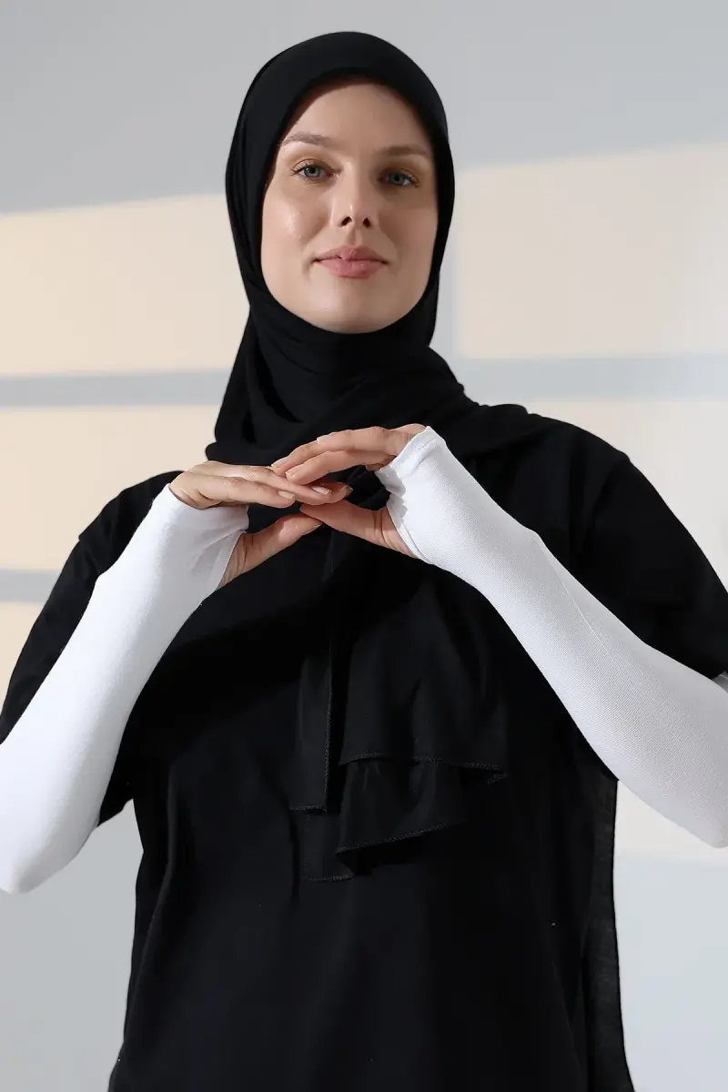 Parmak Geçmeli Kadın Penye Tesettür Kolluk - Beyaz - 2